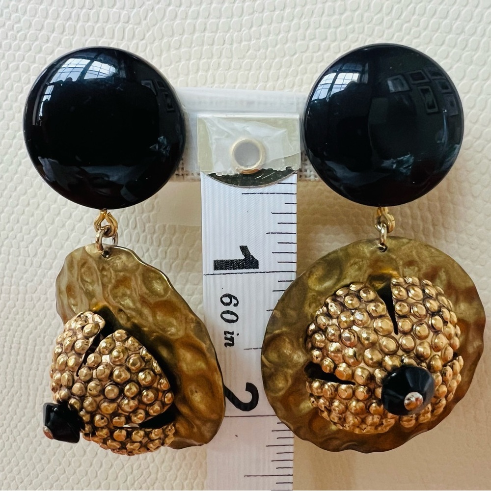 Black and Brass Statement 1980s Earrings
